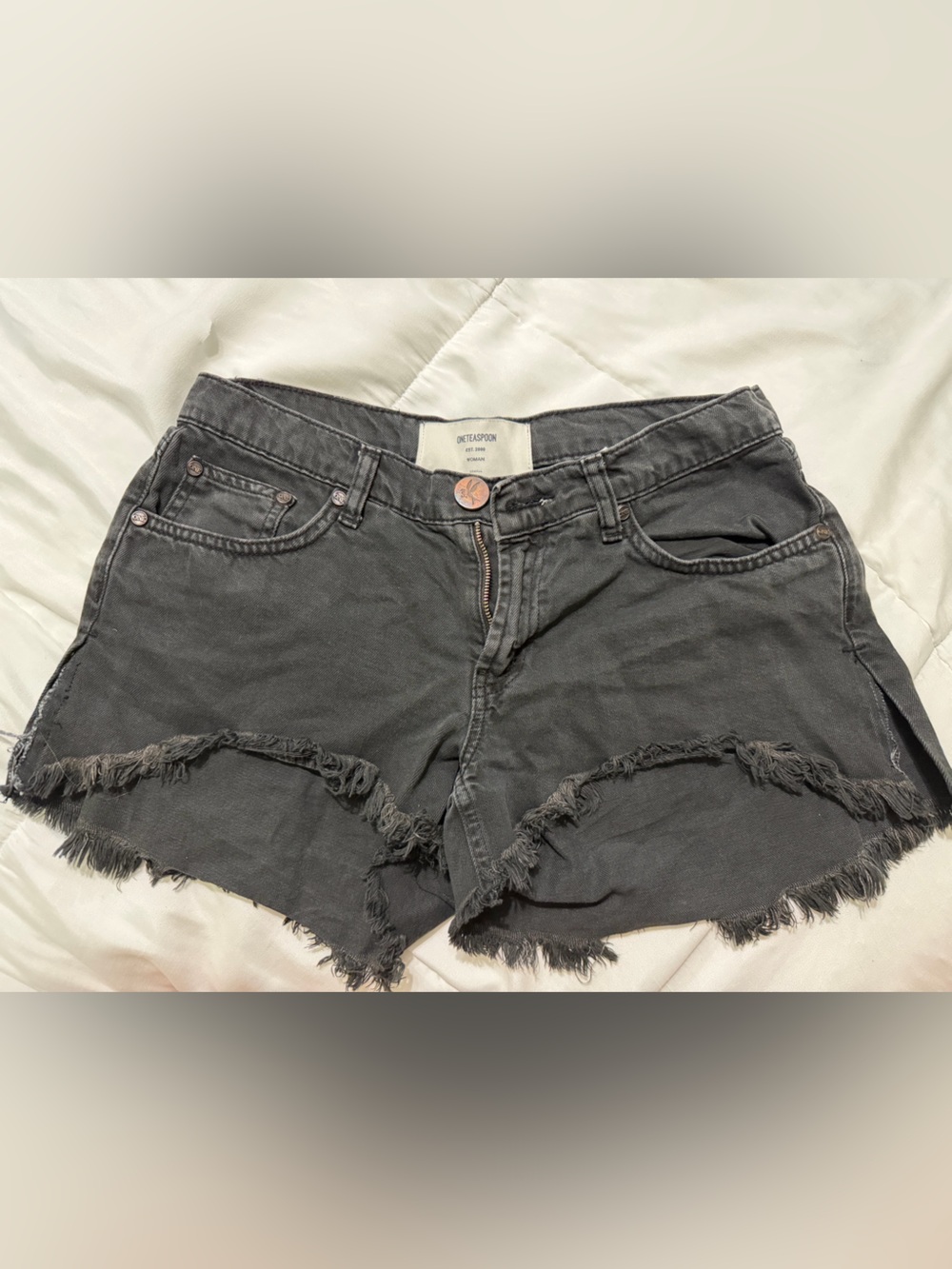 One Teaspoon Black High-Rise Frayed Hem Jeans